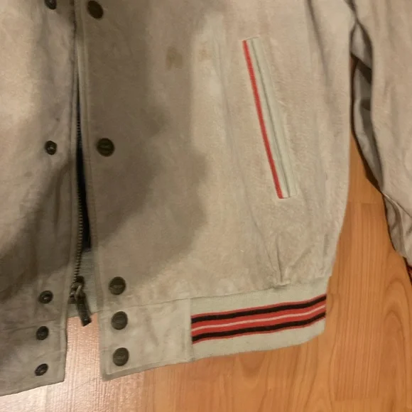 Grey Leather Jacket with Red Accents